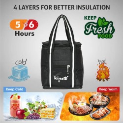 KIASH Water Resistant Lunch Bag with Lightweight Polyester Material and Sturdy Handle for Men and Women | Tiffin Bag for Office, School-Collage and Travelling use - Black