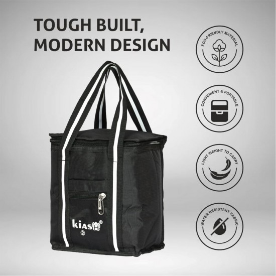 KIASH Water Resistant Lunch Bag with Lightweight Polyester Material and Sturdy Handle for Men and Women | Tiffin Bag for Office, School-Collage and Travelling use - Black