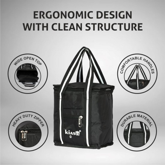 KIASH Water Resistant Lunch Bag with Lightweight Polyester Material and Sturdy Handle for Men and Women | Tiffin Bag for Office, School-Collage and Travelling use - Black