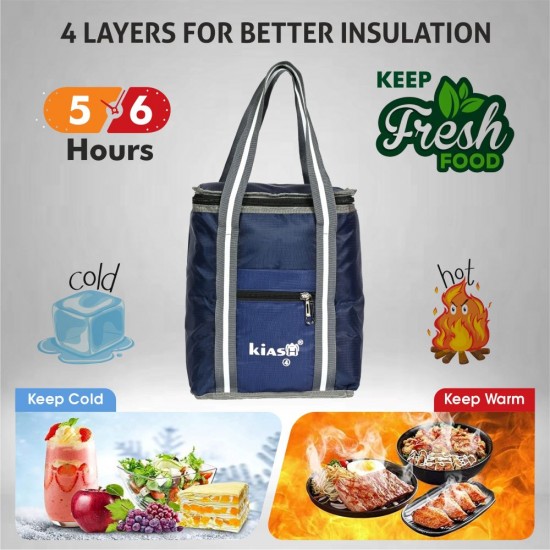 KIASH Water Resistant Lunch Bag with Lightweight Polyester Material and Sturdy Handle for Men and Women | Tiffin Bag for Office, School-Collage and Travelling use - BLUE