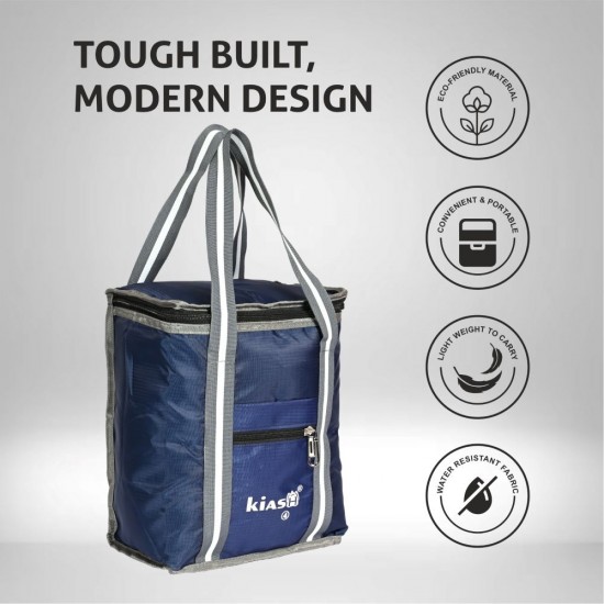 KIASH Water Resistant Lunch Bag with Lightweight Polyester Material and Sturdy Handle for Men and Women | Tiffin Bag for Office, School-Collage and Travelling use - BLUE