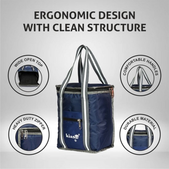 KIASH Water Resistant Lunch Bag with Lightweight Polyester Material and Sturdy Handle for Men and Women | Tiffin Bag for Office, School-Collage and Travelling use - BLUE