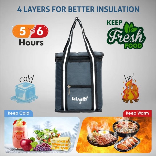 KIASH Water Resistant Lunch Bag with Lightweight Polyester Material and Sturdy Handle for Men and Women | Tiffin Bag for Office, School-Collage and Travelling use - DARK GREY