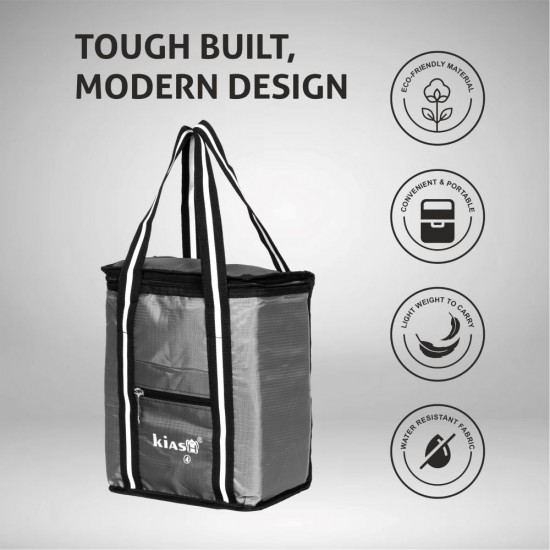 KIASH Water Resistant Lunch Bag with Lightweight Polyester Material and Sturdy Handle for Men and Women | Tiffin Bag for Office, School-Collage and Travelling use - GREY