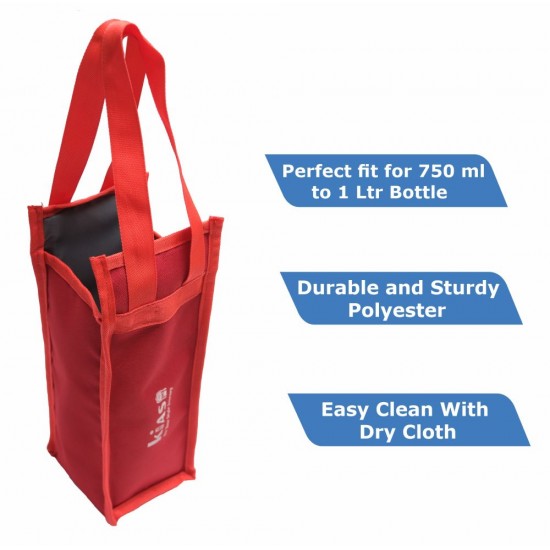 KIASH Water Bottle Bag| Carrier| Polyester Water Bottle Bag| Holder Bag Shopping |Hand Bag with Handle for Men & Women| Strap Fit Stainless Steel, Plastic Bottle (Red)