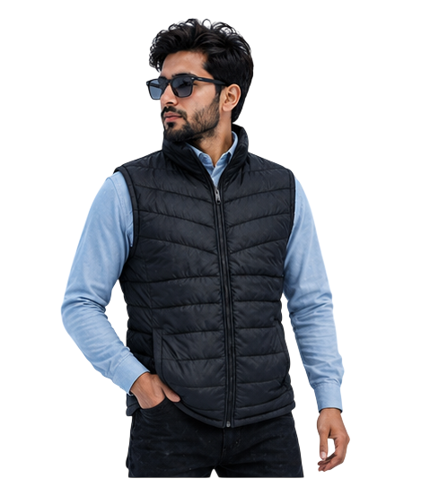 AASHI Men Heavy Winter Padded Sleeveless Jacket | Warm Quilted Body Warmer with High Neck, Full Zip & Pockets