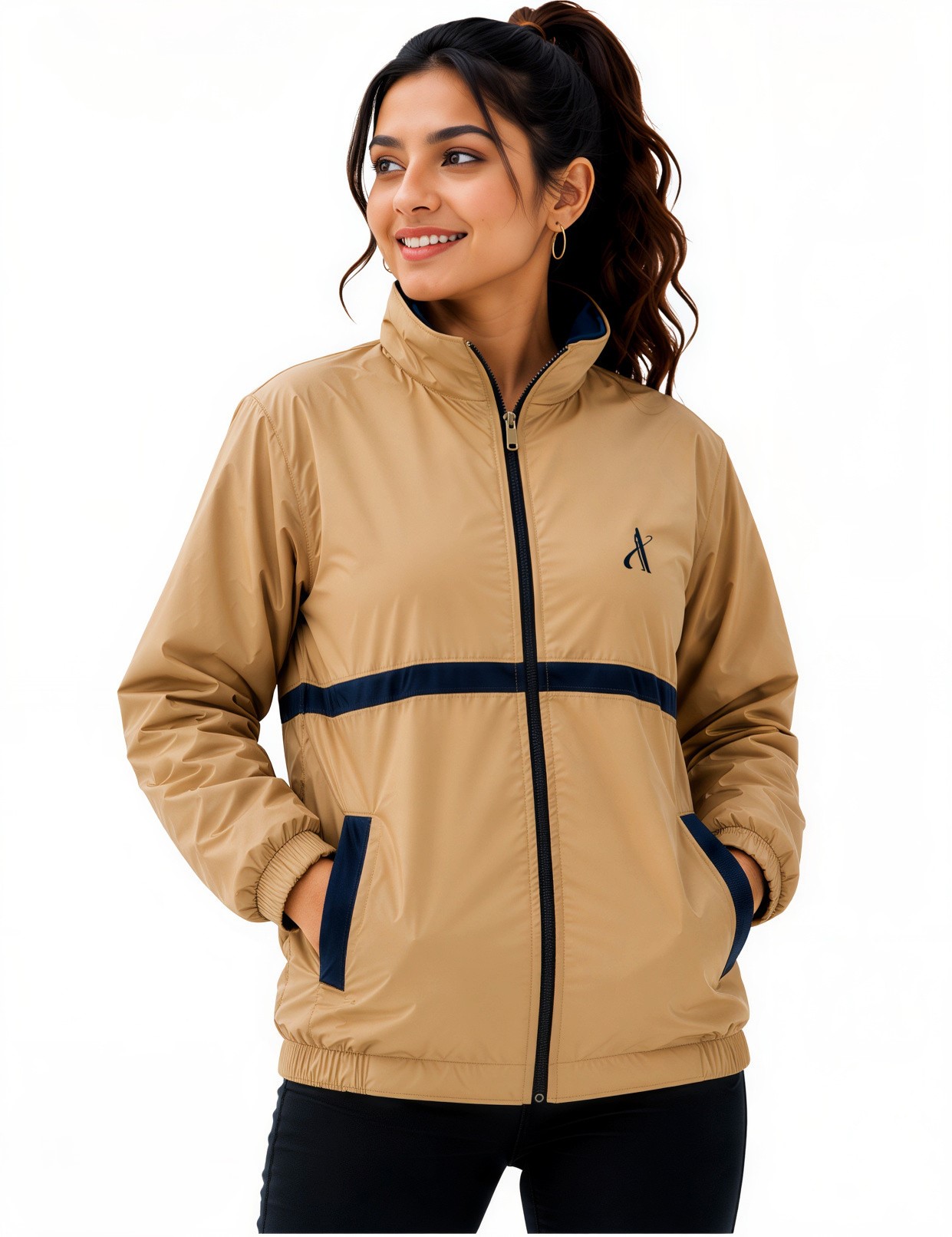 AASHI Women’s Winter Jacket | Warm & Stylish Full Sleeve Windcheater Jacket with High Neck, Front Zipper & Side Pockets