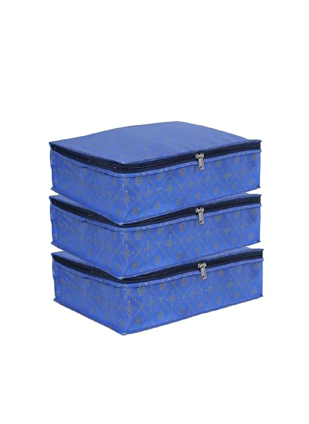AASHI Cloth Organizer for Wardrobe | Set of 3 Clothes Storage Bags with Zipper | Fabric Storage Box for Sarees, Clothes, Blankets & Home Organization